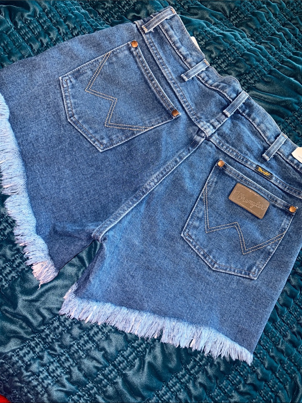 Wrangler Blue Frayed Hem High-Waist Denim Shorts - Picture 5 of 8